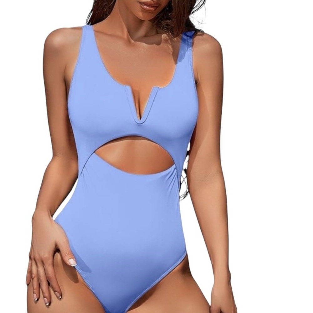 Women's  Meyeeka Pale Blue Cutout High Cut Swimsuit